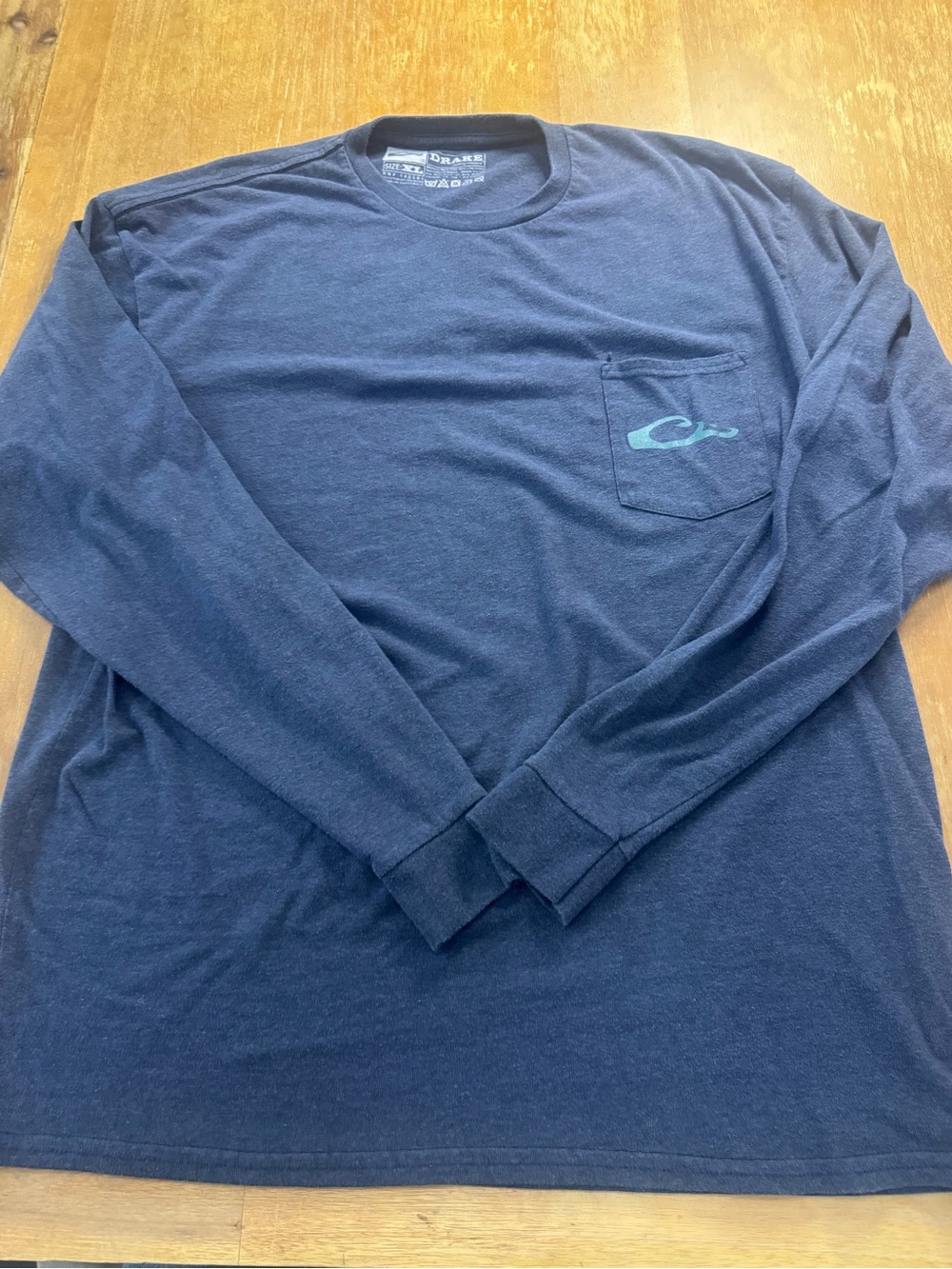 Drake Long-Sleeve Pocket Tee in Navy with Teal Logo